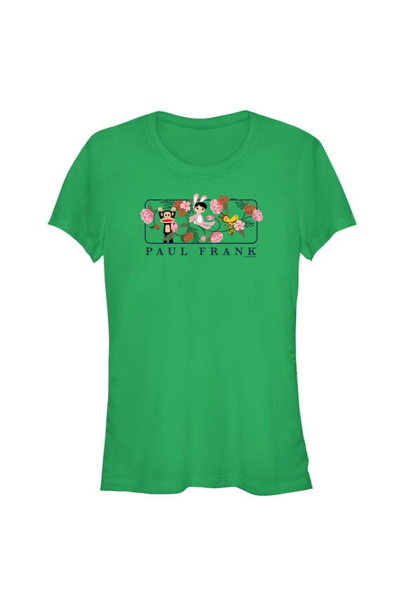 Junior's Paul Frank Julius the Monkey and Bunny Girl Flower Scene Graphic Tee Kelly Green Large