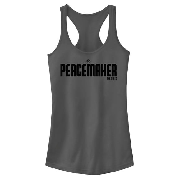Junior's Peacemaker Black Classic Logo Racerback Tank Top Charcoal Large
