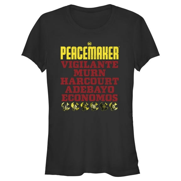 Junior's Peacemaker Character Names  Graphic Tee Black Large