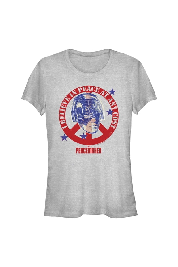 Junior's Peacemaker I Believe in Peace at Any Cost Graphic Tee Athletic Heather X Large