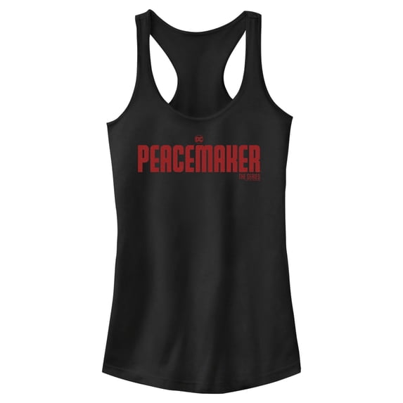 Junior's Peacemaker Red Classic Logo Racerback Tank Top Black Medium
