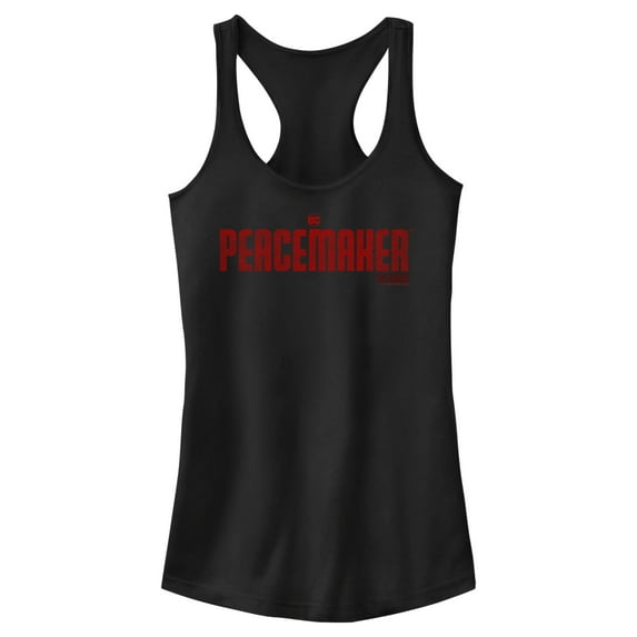 Junior's Peacemaker Red Distressed Logo Racerback Tank Top Black Large