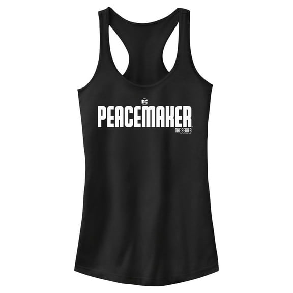 Junior's Peacemaker White Classic Logo Racerback Tank Top Black X Large