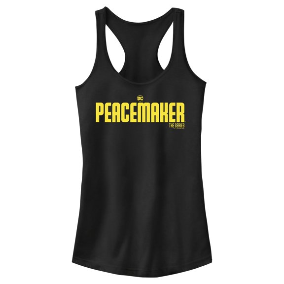 Junior's Peacemaker Yellow Classic Logo Racerback Tank Top Black Medium