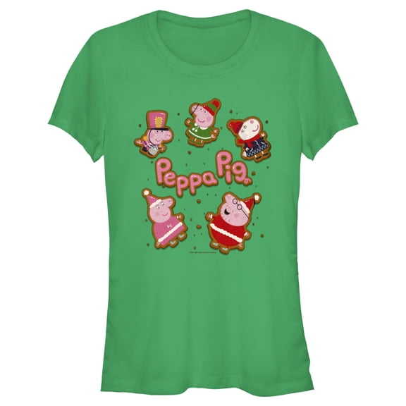 Junior's Peppa Pig Christmas Gingerbread Cookie Characters Graphic T-Shirt