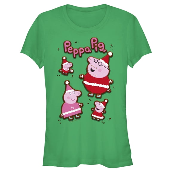 Junior's Peppa Pig Christmas Gingerbread Cookies Graphic Tee Kelly Green Large