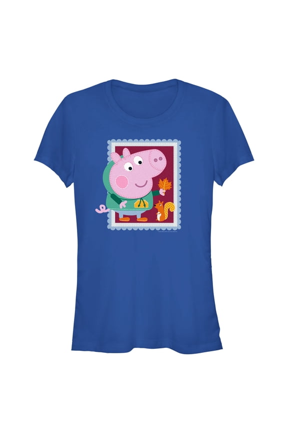 Junior's Peppa Pig Fall Frame  Graphic Tee Royal Blue Medium