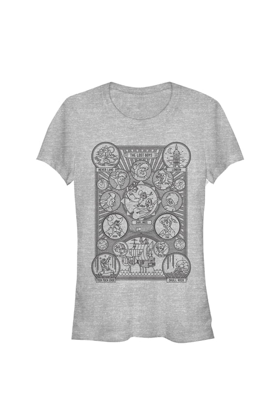 Junior's Peter Pan Character Map Graphic Tee Athletic Heather 2X Large