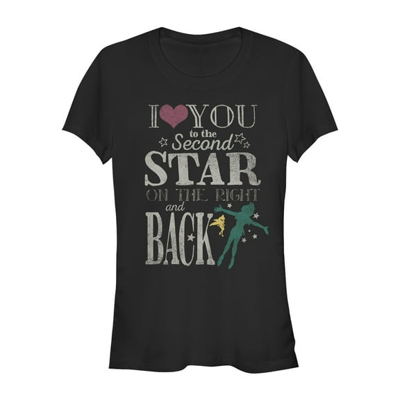 Junior's Peter Pan Love You to Second Star  Graphic Tee Black Small