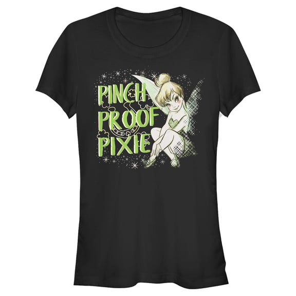Junior's Peter Pan Peter Pan St. Patrick's Day Tinkerbell Pinch Proof Pixie  Graphic Tee Black Large
