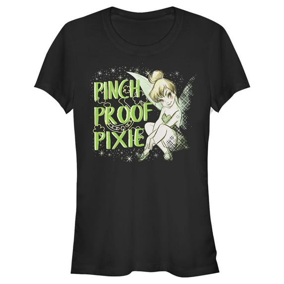 Junior's Peter Pan Peter Pan St. Patrick's Day Tinkerbell Pinch Proof Pixie Graphic Tee Black Large