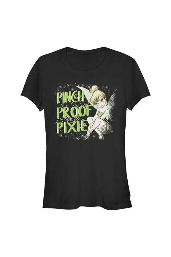 Junior's Peter Pan Peter Pan St. Patrick's Day Tinkerbell Pinch Proof Pixie Graphic Tee Black Small
