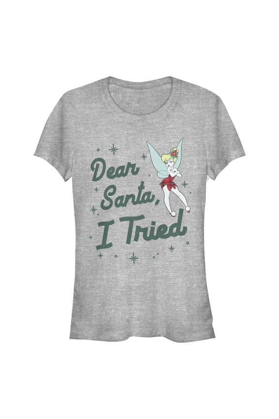 Junior's Peter Pan Peter Pan Tinker Bell Dear Santa, I Tried  Graphic Tee Athletic Heather Medium