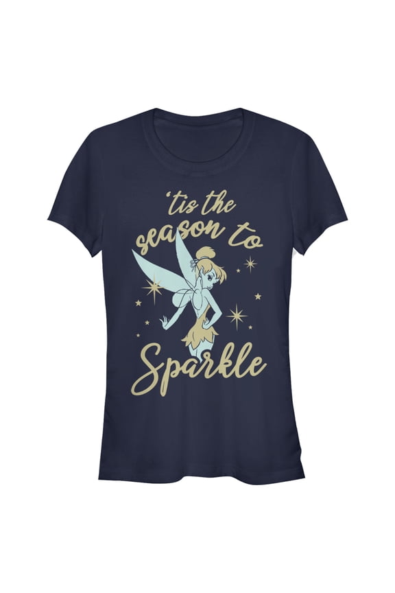 Junior's Peter Pan Peter Pan Tinker Bell 'Tis the Season to Sparkle Graphic Tee Navy Blue Medium