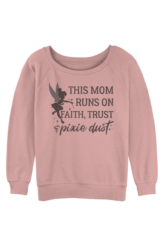 Junior's Peter Pan This Mom Runs on Pixie Dust Sweatshirt Desert Pink 2X Large