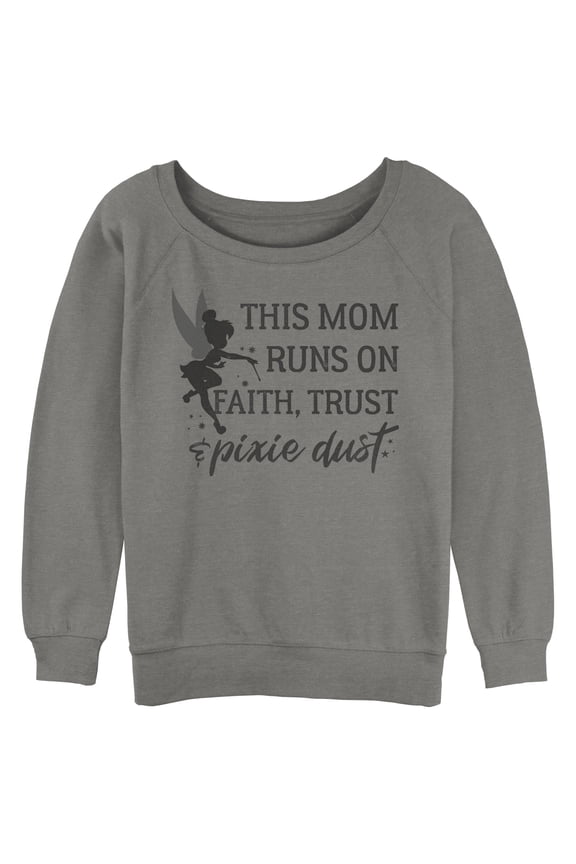 Junior's Peter Pan This Mom Runs on Pixie Dust Sweatshirt Gray Heather Small