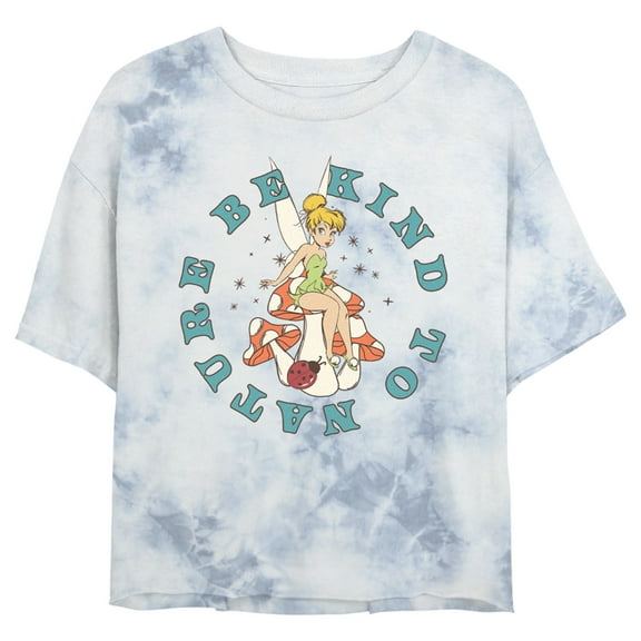 Junior's Peter Pan Tinker Bell Be Kind to Nature Mushroom Crop Graphic Tee White/Blue Small