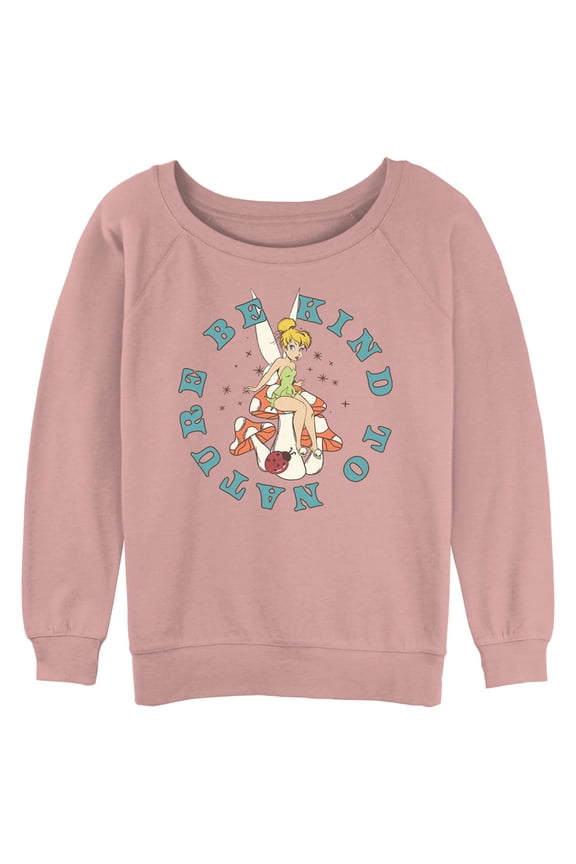 Junior's Peter Pan Tinker Bell Be Kind to Nature Mushroom Sweatshirt Desert Pink 2X Large