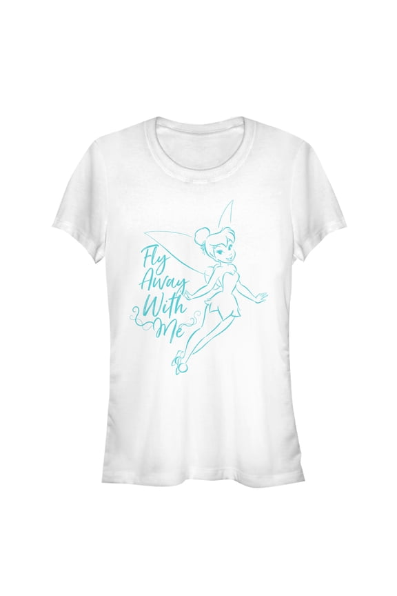 Junior's Peter Pan Tinker Bell Fly Away Graphic Tee White Small