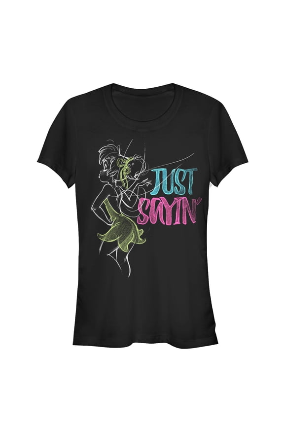 Junior's Peter Pan Tinker Bell Just Saying  Graphic Tee Black Medium