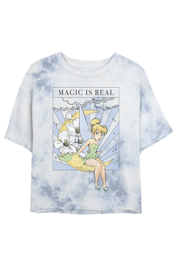 Junior's Peter Pan Tinker Bell Magic is Real Tarot Card Crop Graphic Tee White/Blue Small