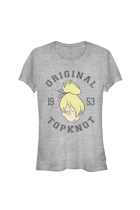 Junior's Peter Pan Tinker Bell Topknot Graphic Tee Athletic Heather Medium