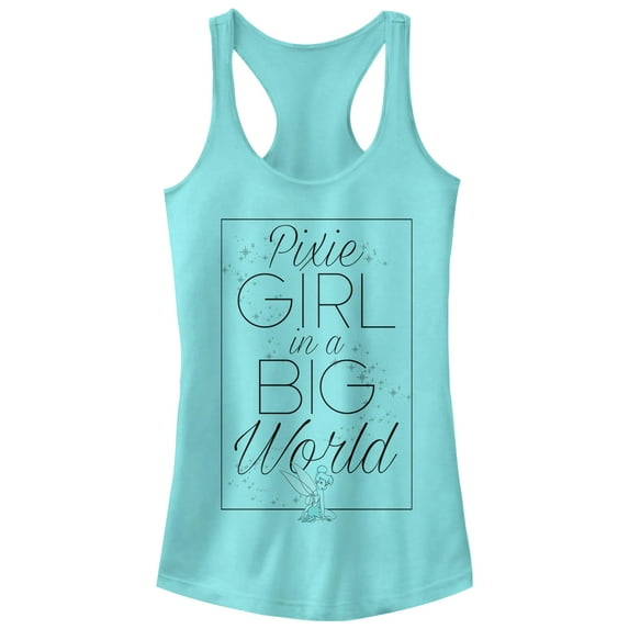Junior's Peter Pan Tinker Bell in a Big World Racerback Tank Top Cancun Small