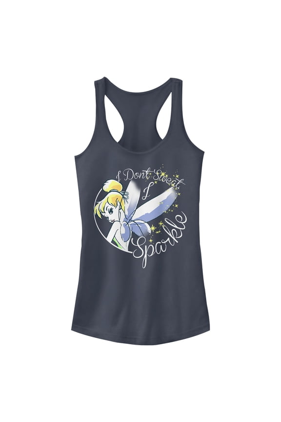 Junior's Peter Pan Tinkerbell I Don't Sweat, I Sparkle Racerback Tank Top Indigo Small