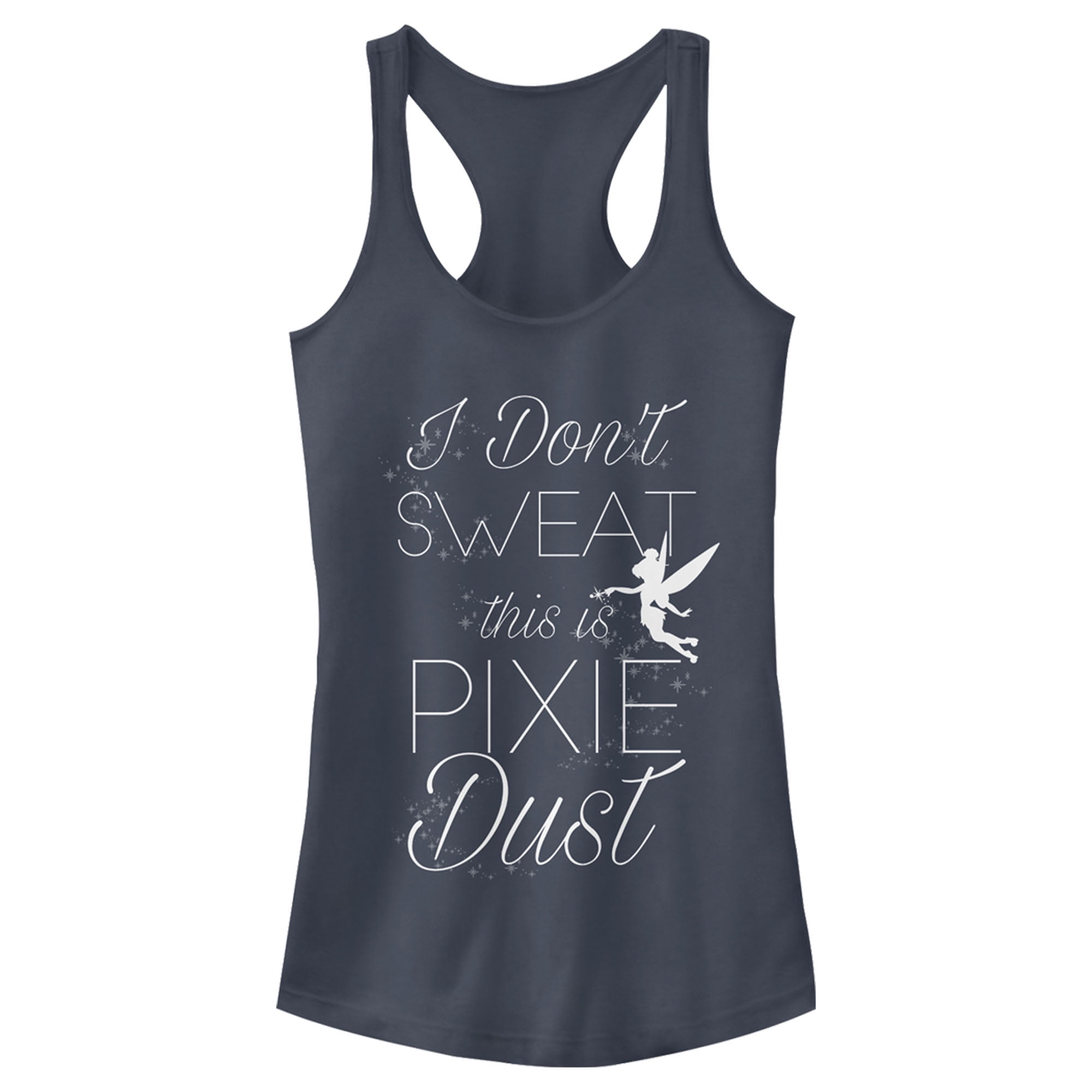 Junior's Peter Pan Tinkerbell I Don't Sweat This is Pixie Dust Racerback Tank  Top Indigo Large 