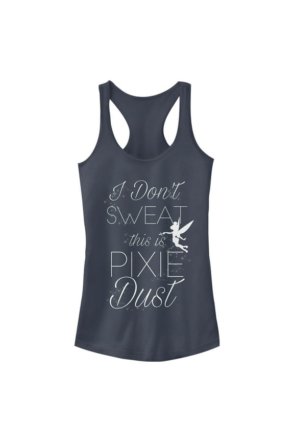 Junior's Peter Pan Tinkerbell I Don't Sweat This is Pixie Dust Racerback Tank Top Indigo X Large