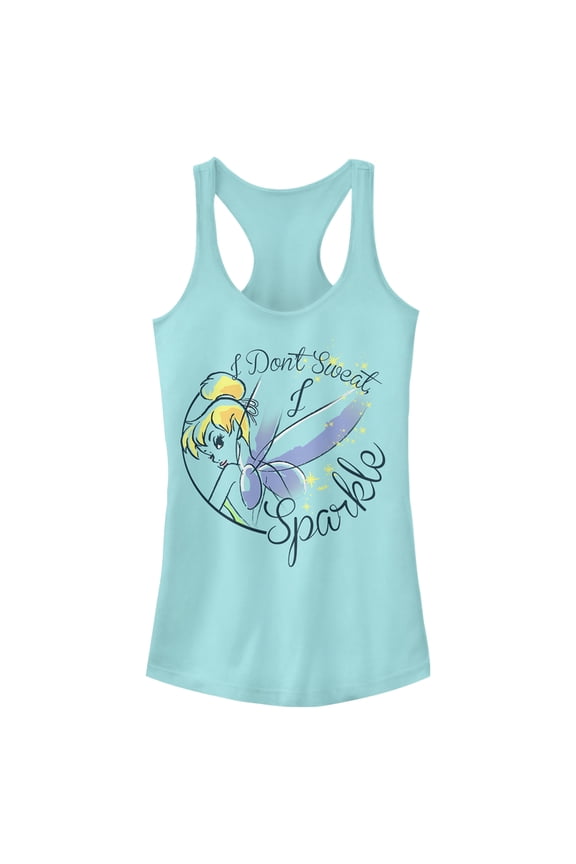 Junior's Peter Pan Tinkerbell I don't Sweat, I sparkle  Racerback Tank Top Cancun Small