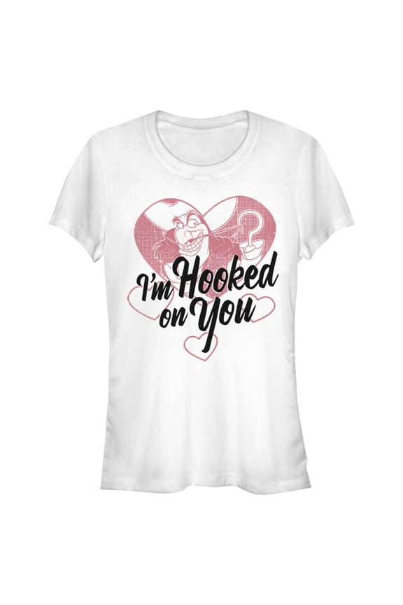 Junior's Peter Pan Valentine's Day Captain Hook I'm Hooked on You Graphic Tee White Small