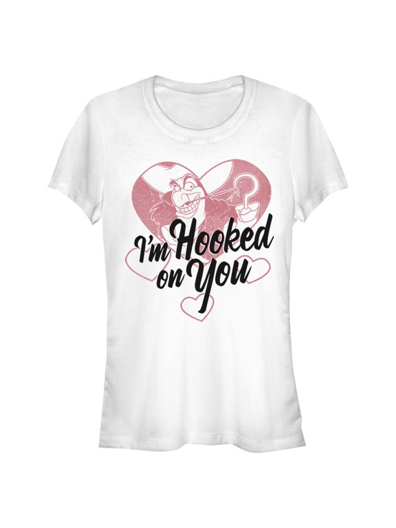 Junior's Peter Pan Valentine's Day Captain Hook I'm Hooked on You Graphic Tee White Small