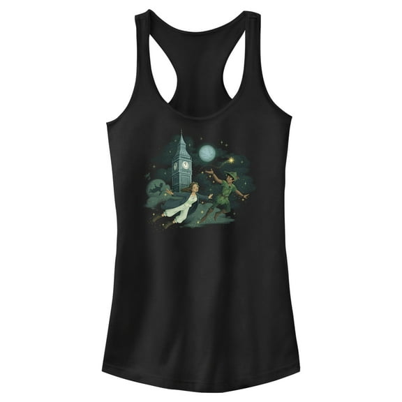 Junior's Peter Pan & Wendy Animated Flying Scene  Racerback Tank Top Black X Small