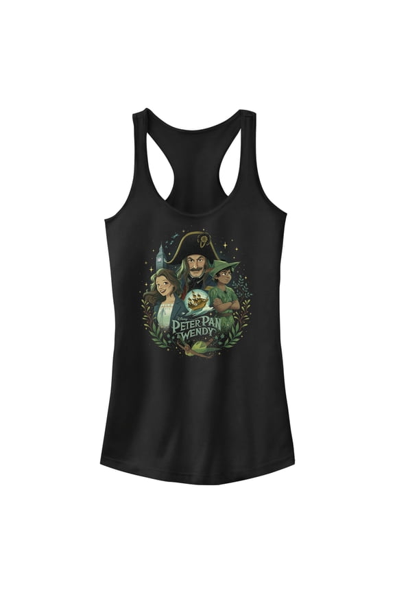 Junior's Peter Pan & Wendy Animated Movie Poster Racerback Tank Top Black Small