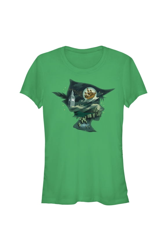 Junior's Peter Pan & Wendy Silhouette Peter Scenes Graphic Tee Kelly Green Small