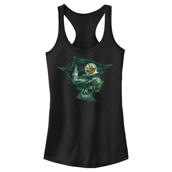 Junior's Peter Pan & Wendy Silhouette Peter Scenes Racerback Tank Top Black X Large