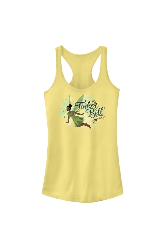 Junior's Peter Pan & Wendy Tinker Bell Portrait Racerback Tank Top Banana Large