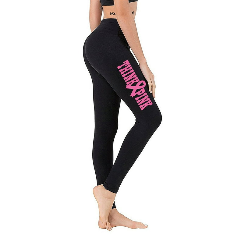 Junior's Pink Ribbon Think Pink V611 Black Athletic Workout Leggings One  Size + (XL-2XL)
