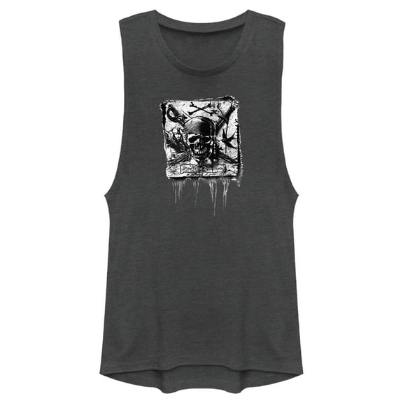 Junior's Pirates of the Caribbean: Curse of the Black Pearl Black and White Skull Logo Festival Muscle Graphic Tee Charcoal Medium