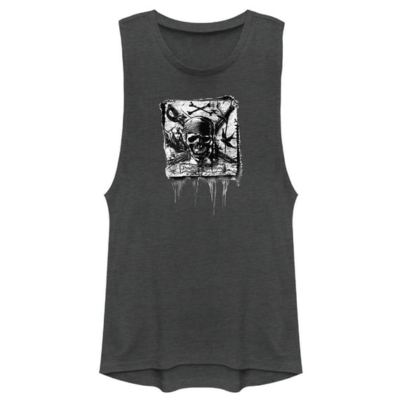 Junior's Pirates of the Caribbean: Curse of the Black Pearl Black and White Skull Logo Festival Muscle Graphic Tee Charcoal 2X Large
