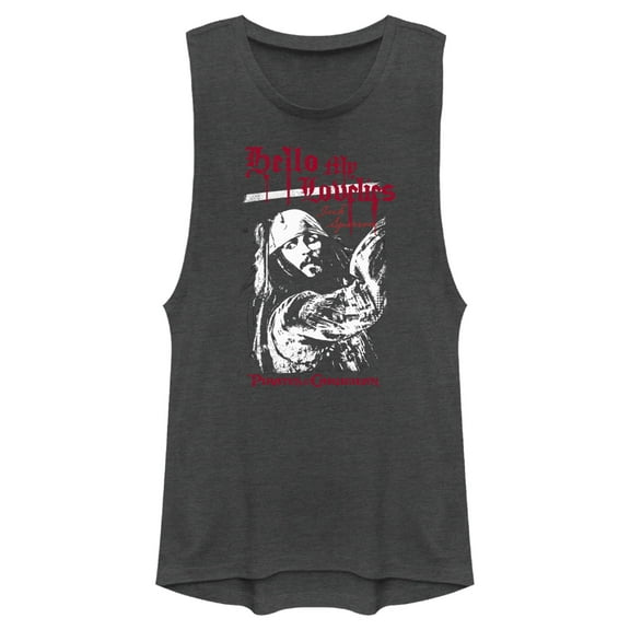 Junior's Pirates of the Caribbean: Curse of the Black Pearl Jack Sparrow Hello My Lovelies  Festival Muscle Graphic Tee Charcoal X Large