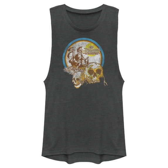 Junior's Pirates of the Caribbean: On Stranger Tides Distressed Skull Logo Festival Muscle Graphic Tee Charcoal Medium