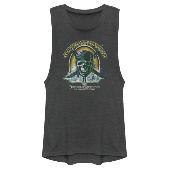 Junior's Pirates of the Caribbean: On Stranger Tides Undead on Arrival Skull Logo  Festival Muscle Graphic Tee Charcoal Large