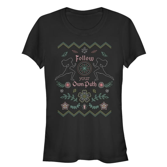 Junior's Pocahontas Own Path Quilt Graphic Tee Black Medium