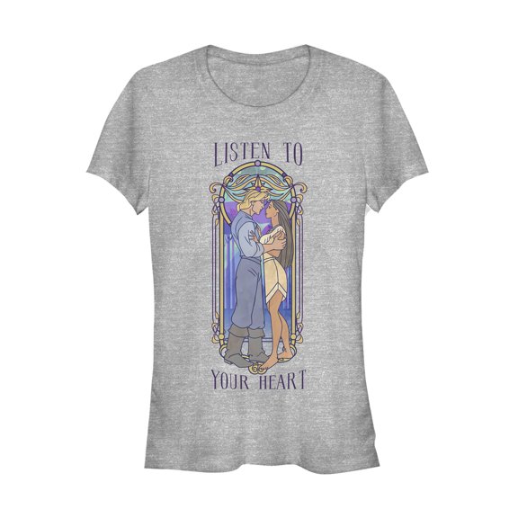 Junior's Pocahontas Stained Glass Frame Graphic Tee Athletic Heather Small