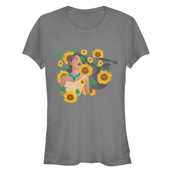 Junior's Pocahontas Sunflowers  Graphic Tee Charcoal 2X Large