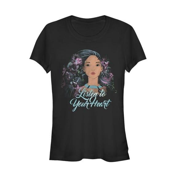 Junior's Pocahontas Watercolor Wind  Graphic Tee Black Large