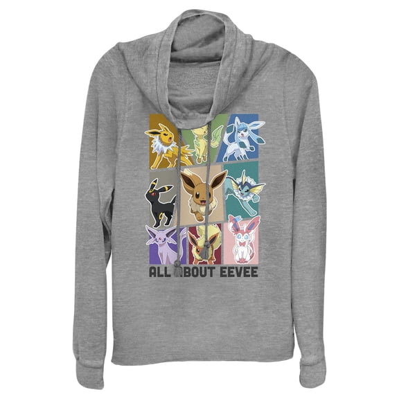 Junior's Pokemon All About Eevee Eeveeloution Cowl Neck Sweatshirt Gray Heather Large