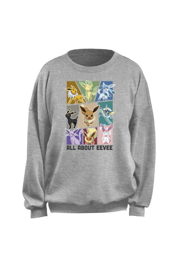 Junior's Pokemon All About Eevee Sweatshirt Heather Gray Small
